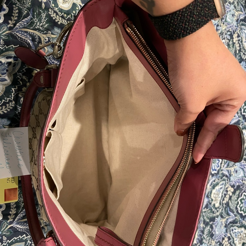 Gucci Sukey Top Handle Medium Tote GG Canvas with Mauve/Rose Leather Trim - Picture 4 of 15